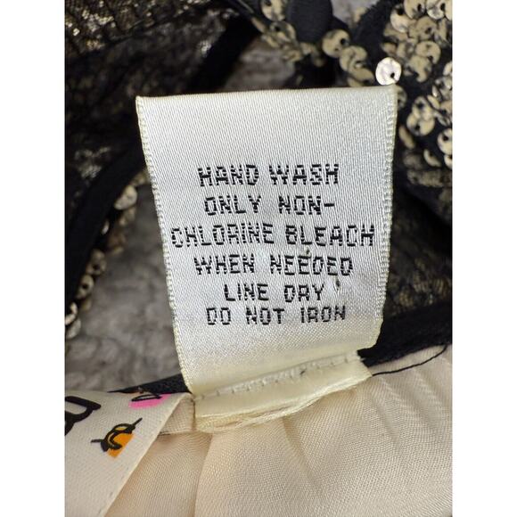 Mimi Chica Size L Floral Print Lace Sleeve Sequin Keyhole Fit Flared Mini Dress - Picture 7 of 8